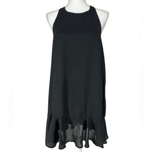 LUCCA COUTURE / Black Sheer Overlay Dress / T Back with Ruffle Skirt / Large